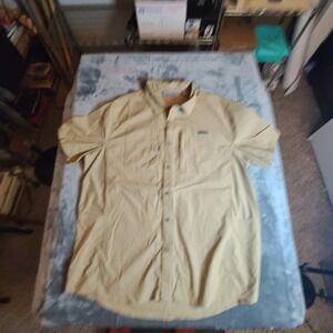 Free Country Shirt Mens 2XL Beige Wheat Button Front Short Sleeve Pockets